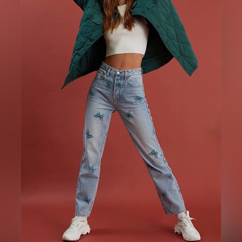 Pacsun Eco Butterfly Print Dad Jeans, size 25 🦋